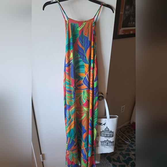 Vince Camuto Colorful Tropical Maxi Dress L Flowy Chic - Picture 2 of 4